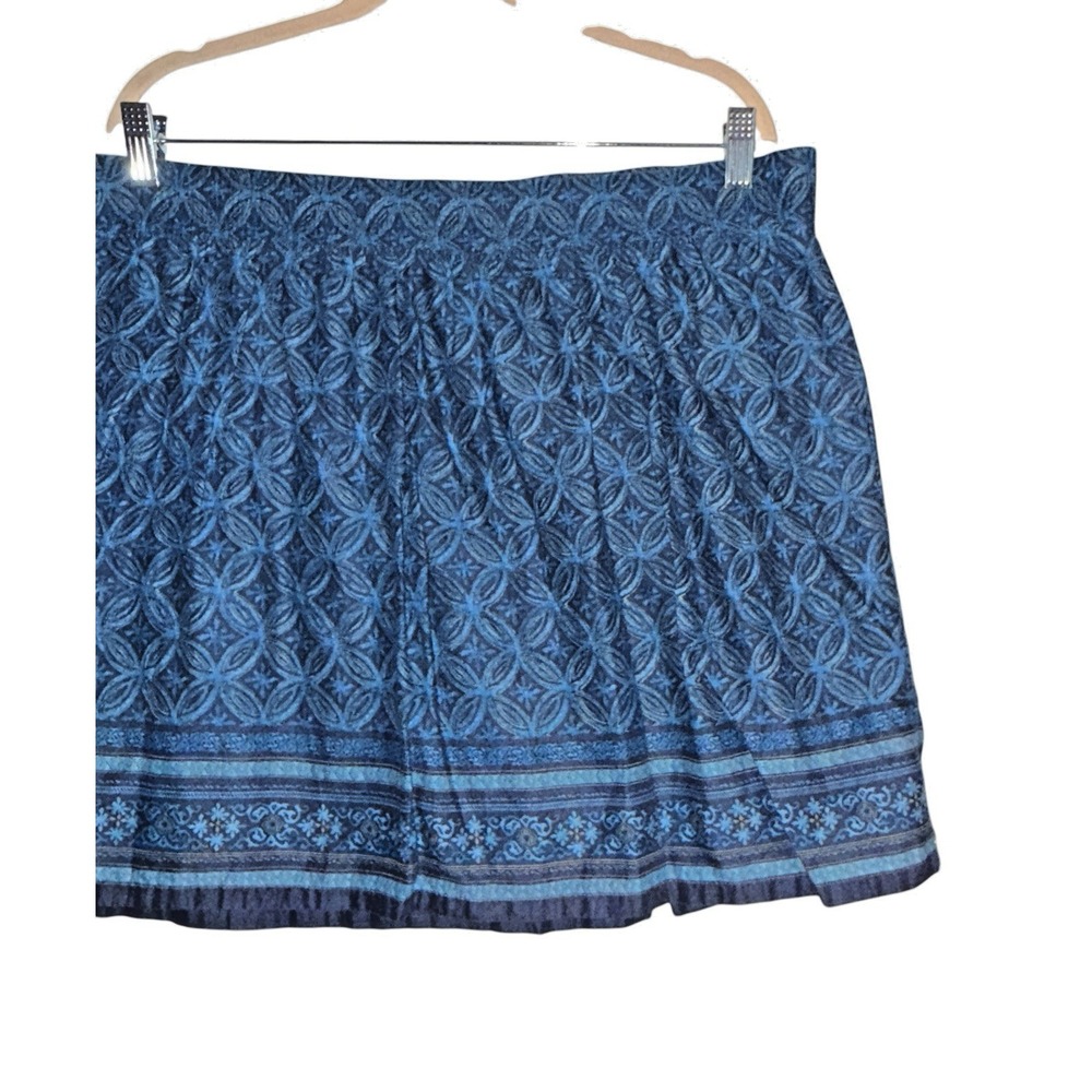 Boho Coastal Blue Geometric Border Mini Skirt L Retro Indie Resortwear Beach - Picture 4 of 12